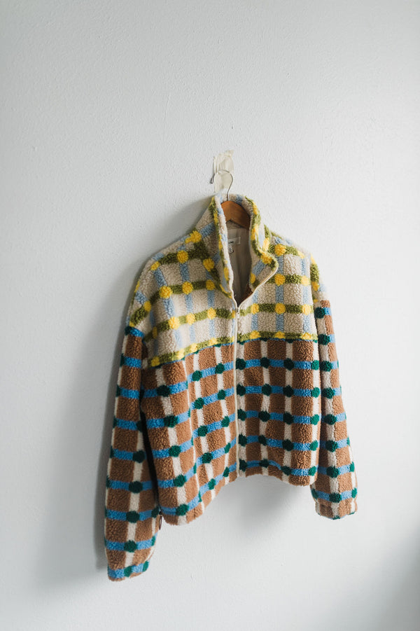 mixed plaid cover jacket | brown + cream