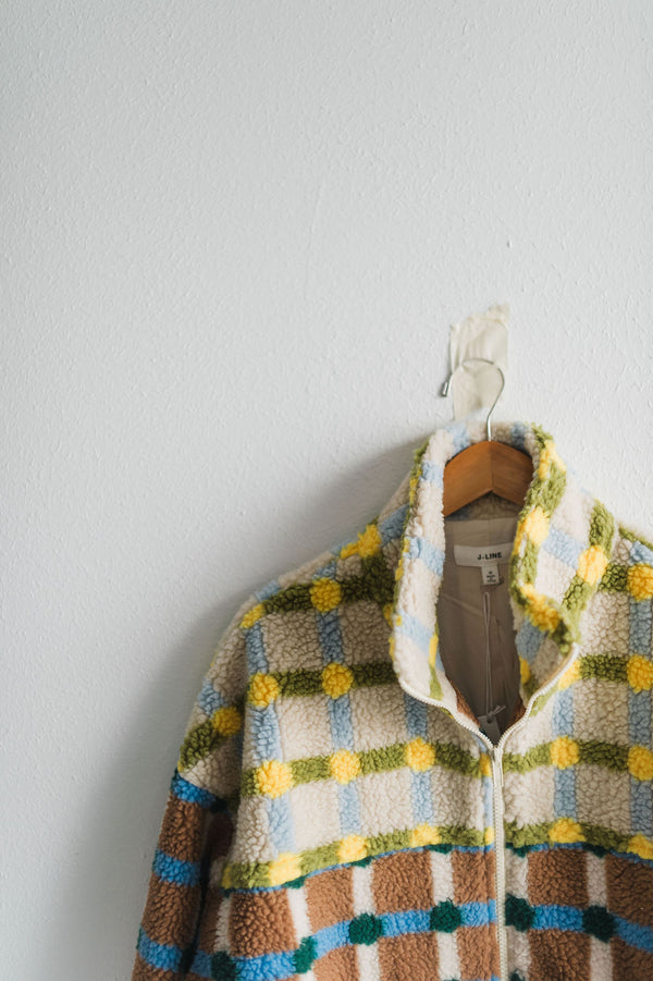 mixed plaid cover jacket | brown + cream