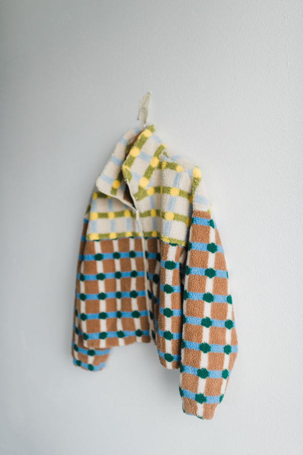 mixed plaid cover jacket | brown + cream
