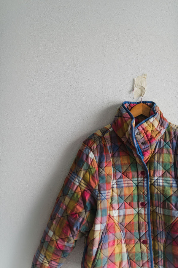 plaid quilted jacket with pockets | stain glass