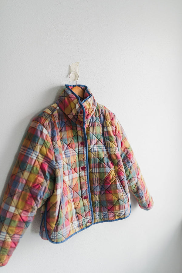 plaid quilted jacket with pockets | stain glass