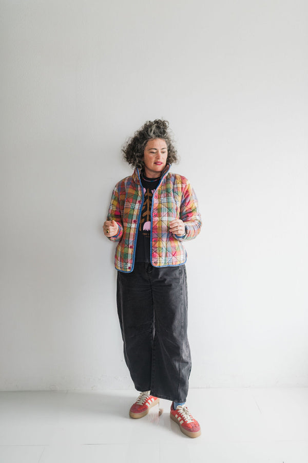 plaid quilted jacket with pockets | stain glass