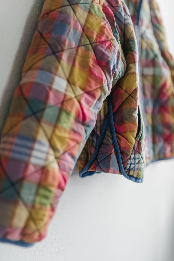 plaid quilted jacket with pockets | stain glass