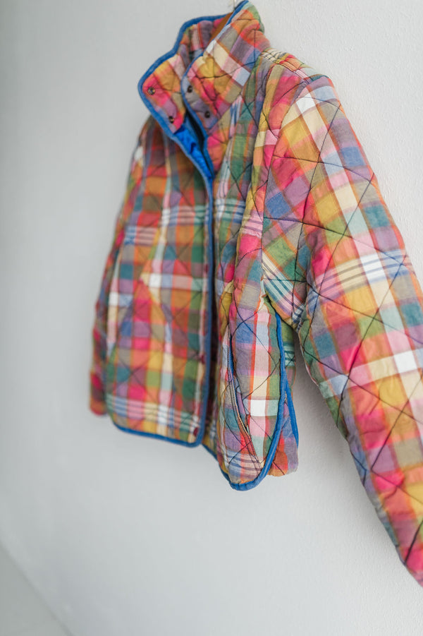 plaid quilted jacket with pockets | stain glass