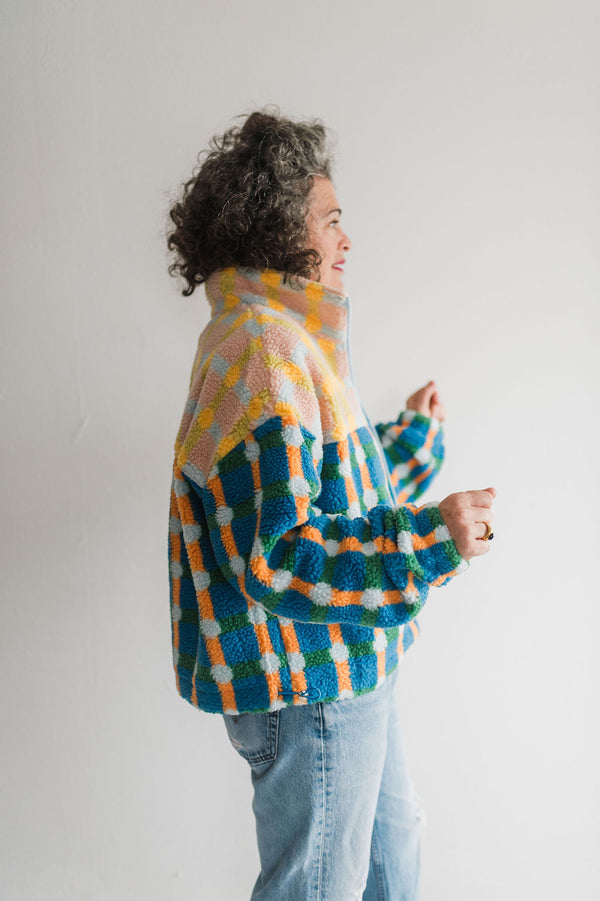 mixed plaid cover jacket | pink + blue