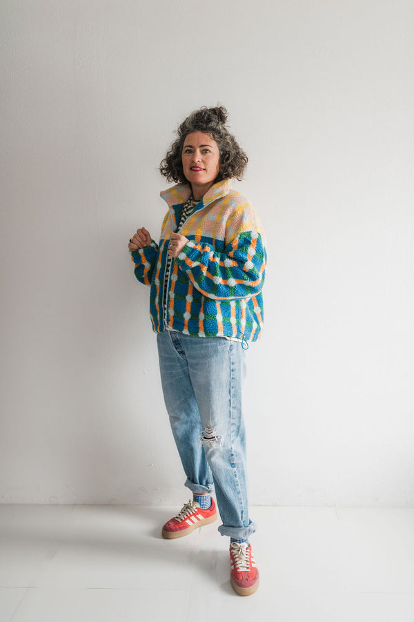 mixed plaid cover jacket | pink + blue