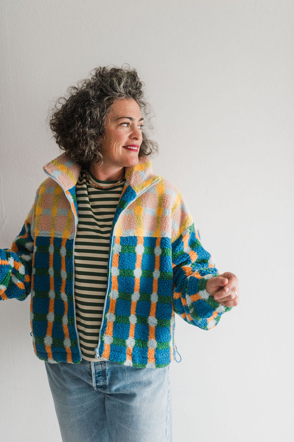 mixed plaid cover jacket | pink + blue