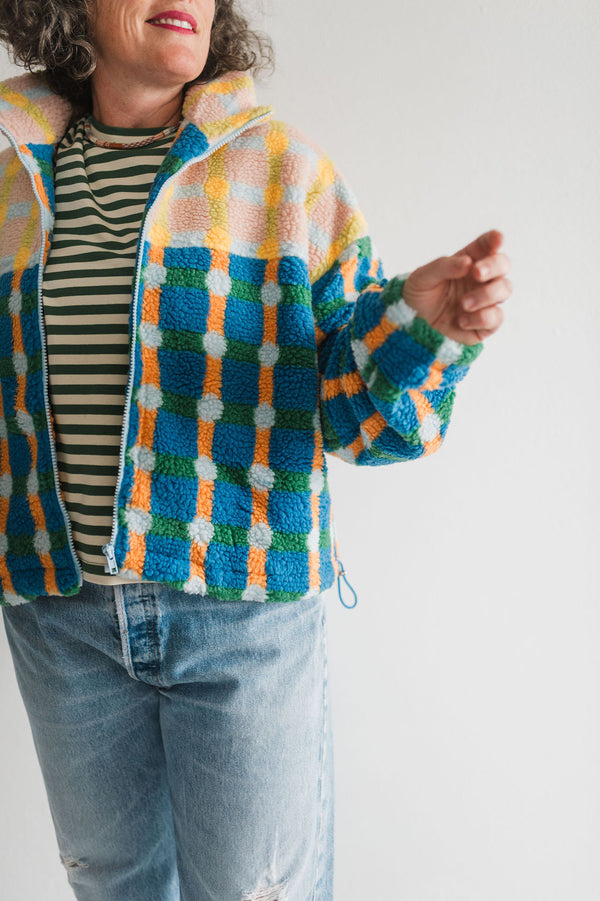 mixed plaid cover jacket | pink + blue