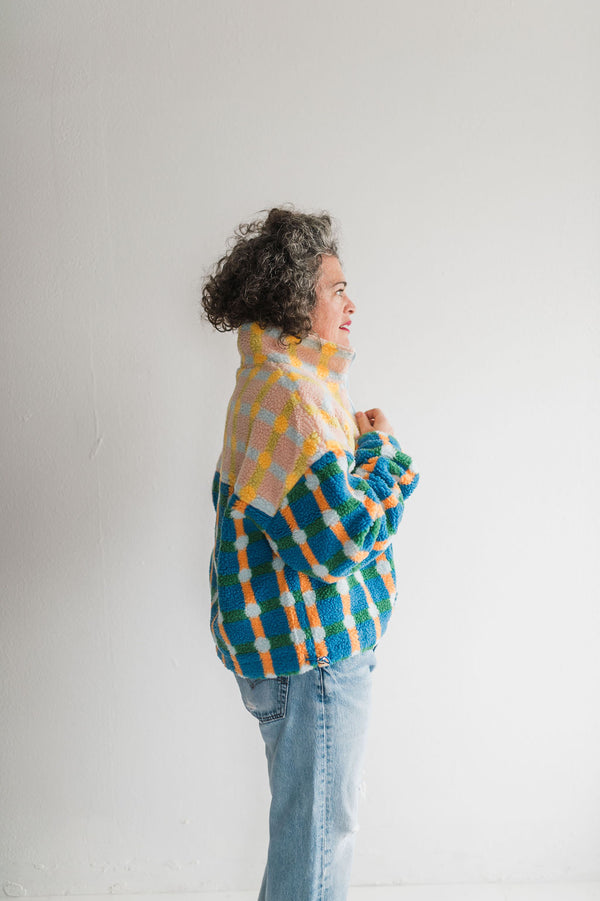 mixed plaid cover jacket | pink + blue