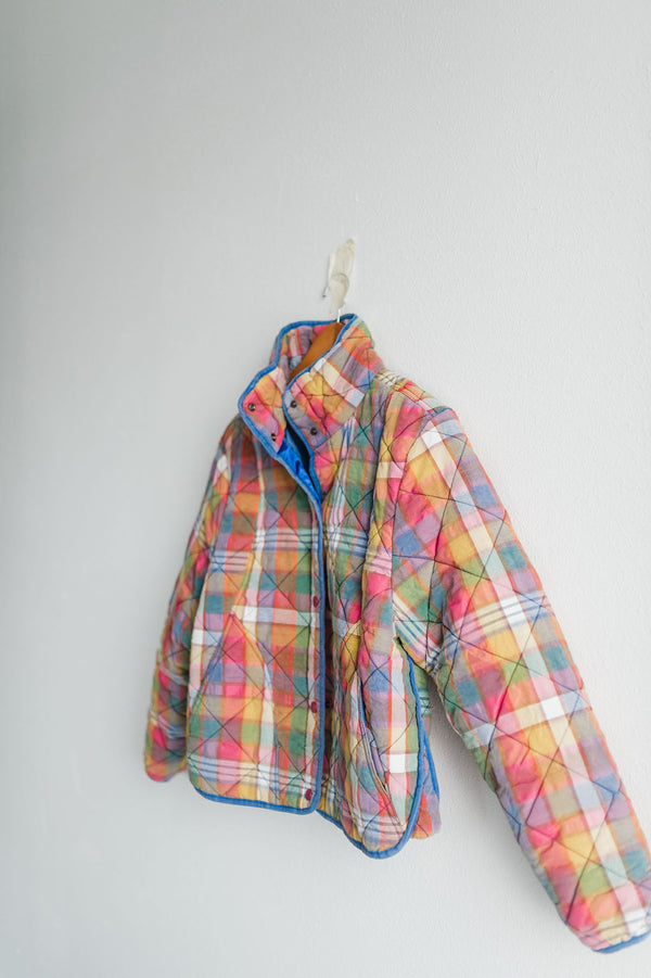 plaid quilted jacket with pockets | stain glass