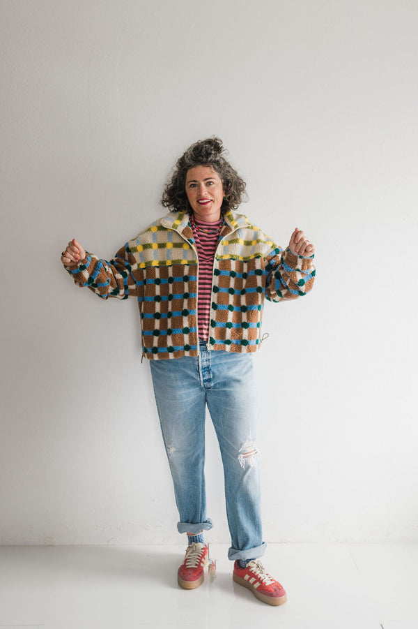 mixed plaid cover jacket | brown + cream