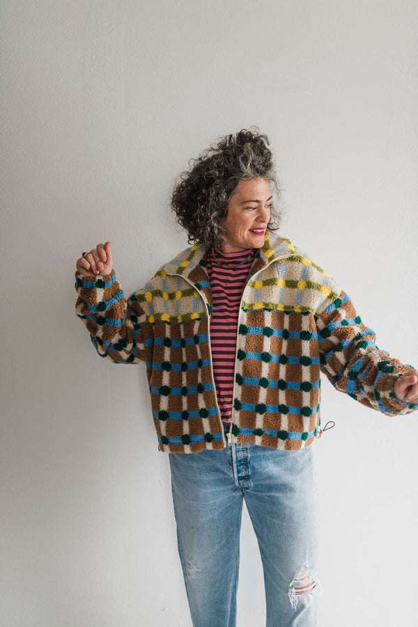 mixed plaid cover jacket | brown + cream
