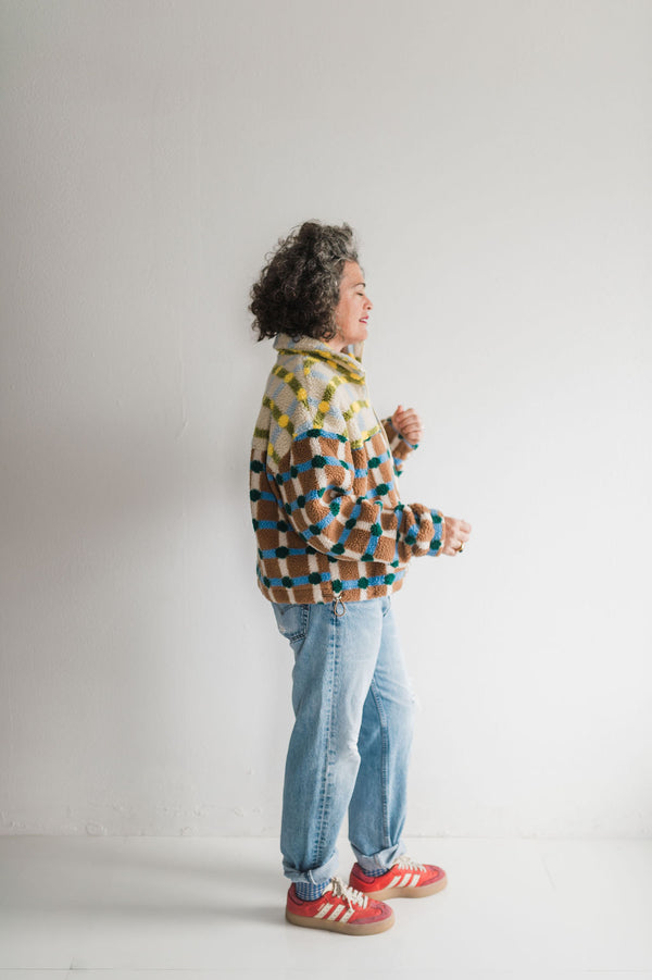mixed plaid cover jacket | brown + cream
