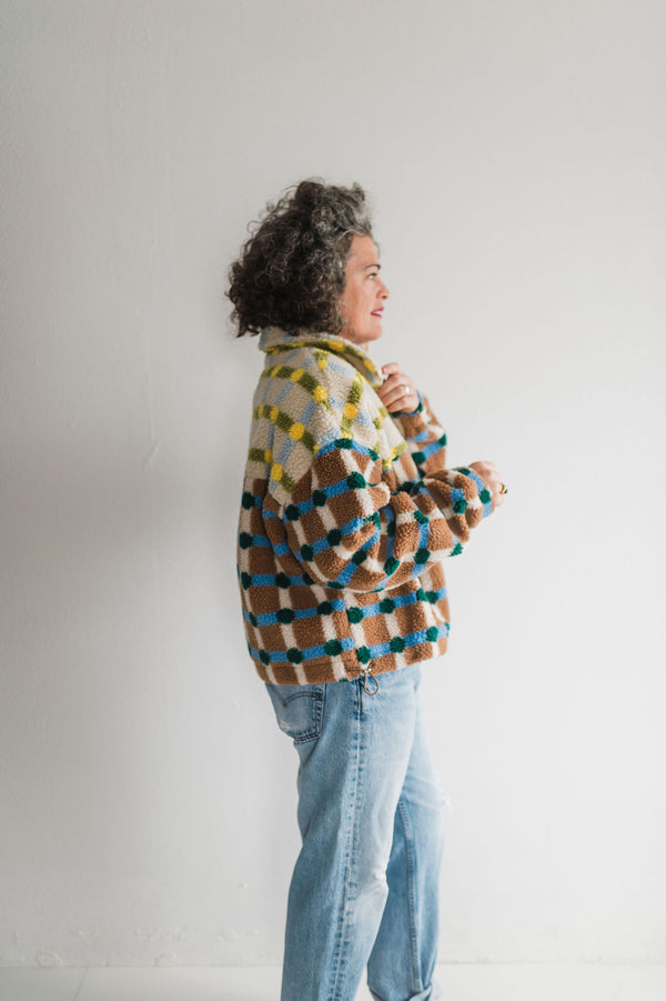 mixed plaid cover jacket | brown + cream