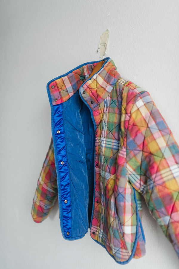 plaid quilted jacket with pockets | stain glass