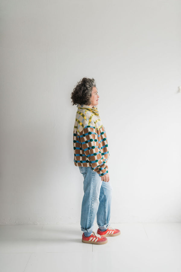 mixed plaid cover jacket | brown + cream