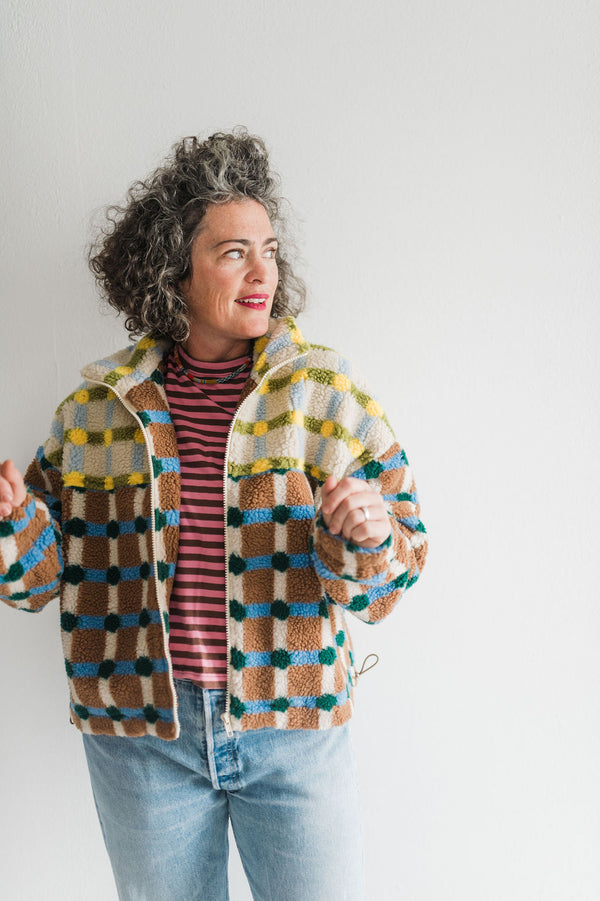 mixed plaid cover jacket | brown + cream