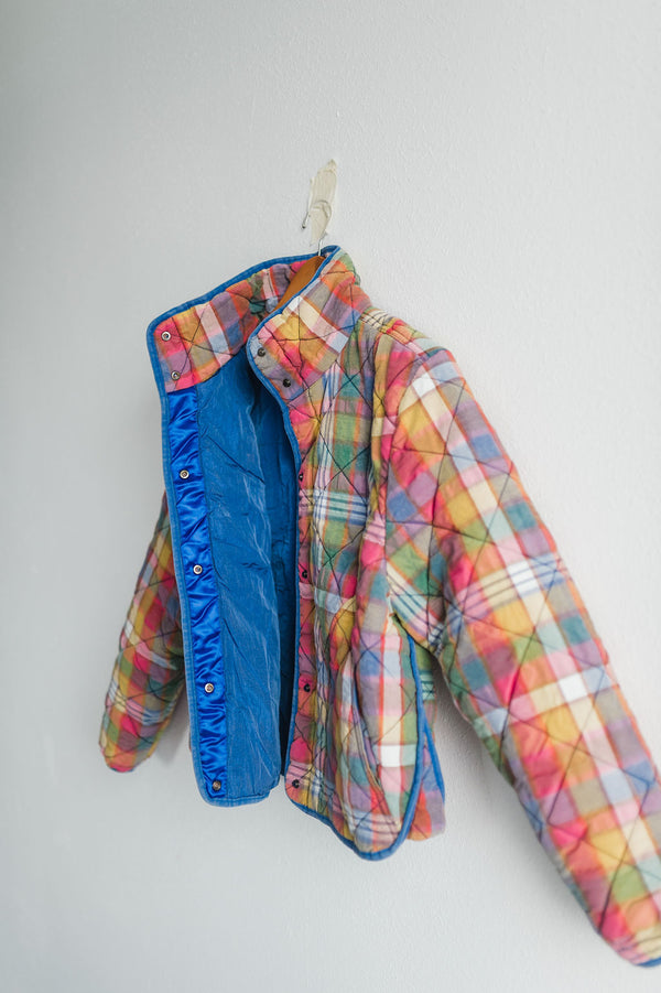plaid quilted jacket with pockets | stain glass