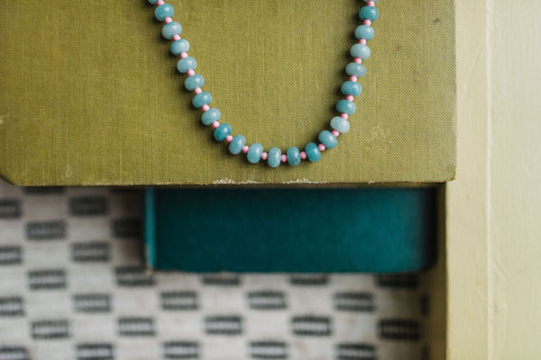 multicolor gemstone necklace | green + pink