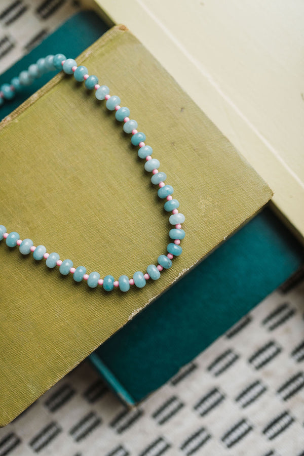 multicolor gemstone necklace | green + pink
