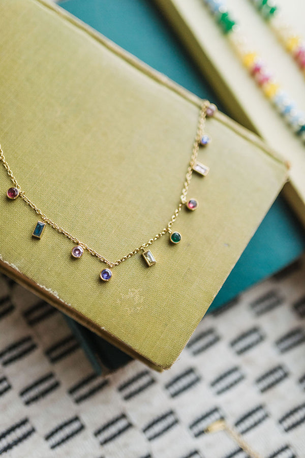 mult-color charm necklace cz | 18k gold