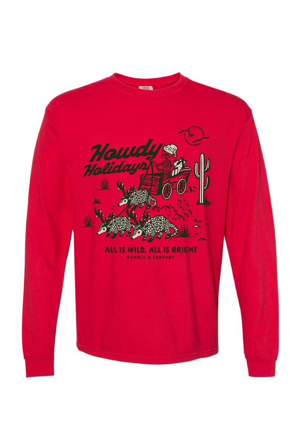 howdy holidays | red long sleeved comfort colors tee