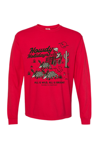 howdy holidays | red long sleeved comfort colors tee