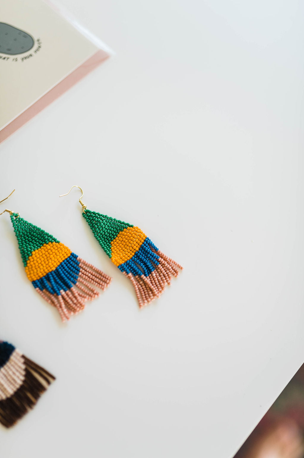 beaded circle fringe earrings | kelly green