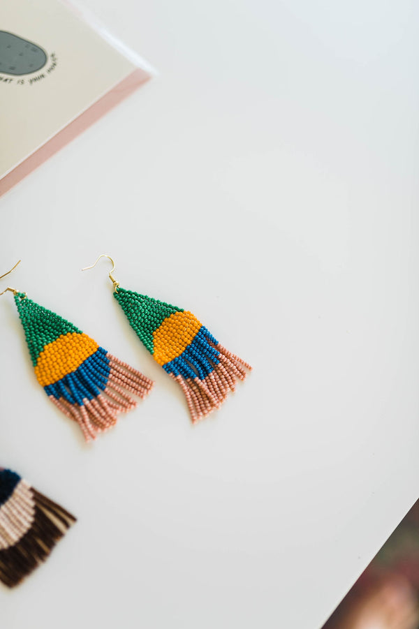 beaded circle fringe earrings | kelly green