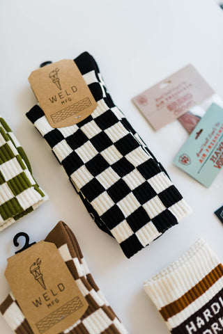 checkerboard crew socks | black + cream