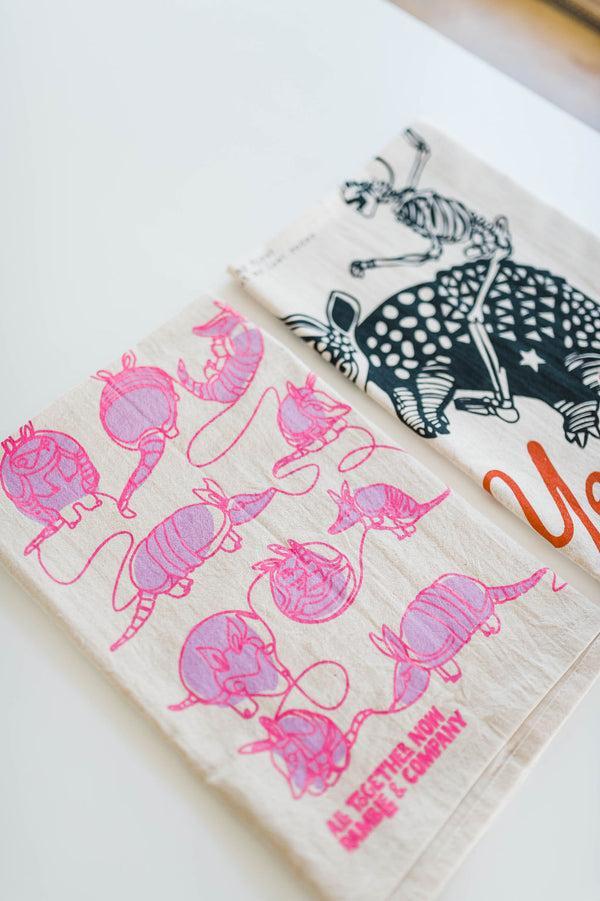 all together now armadillo | tea towel