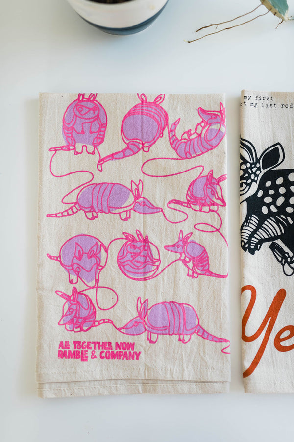 all together now armadillo | tea towel