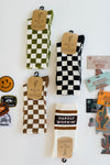checkerboard crew socks | rust + cream