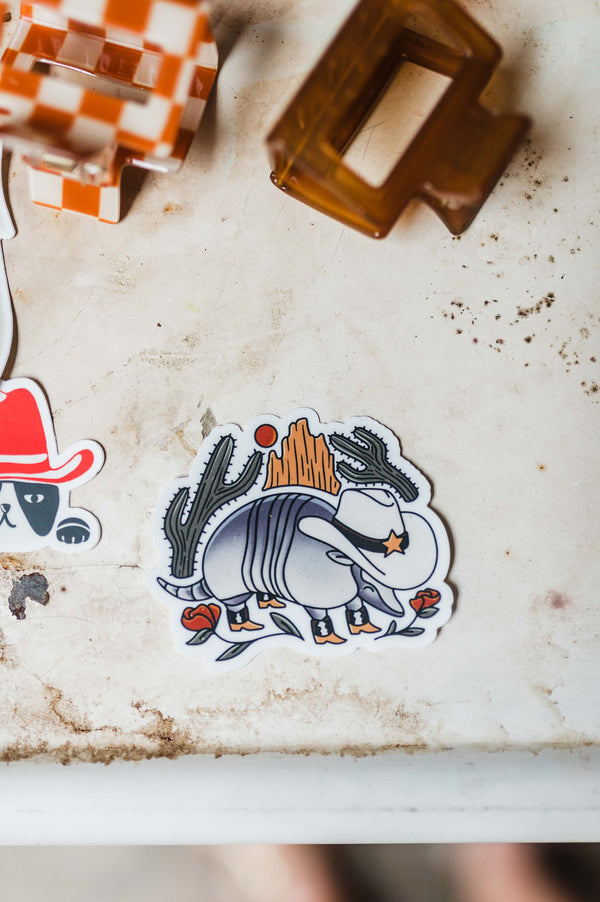 texas armadillo cowboy hat | sticker
