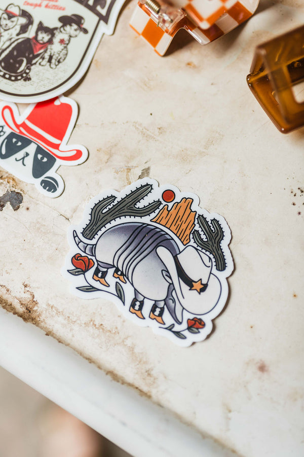 texas armadillo cowboy hat | sticker