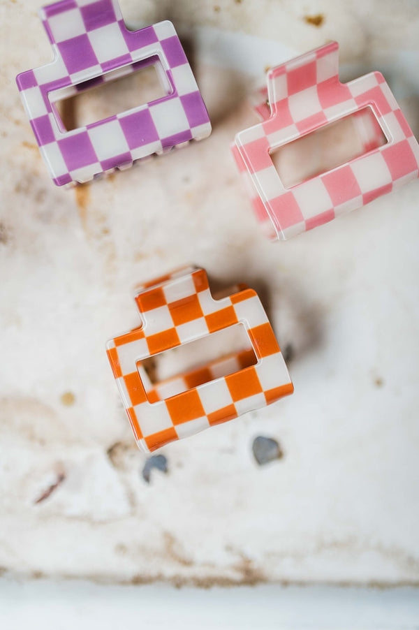 pink checkered | 2 inch claw clip