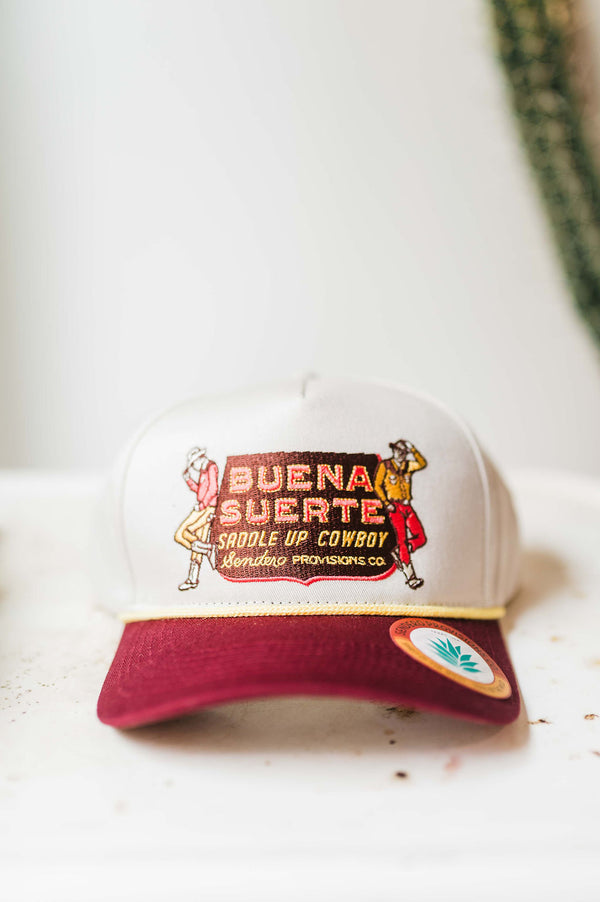 buena suerte | cream and maroon hat