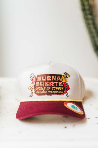 buena suerte | cream and maroon hat