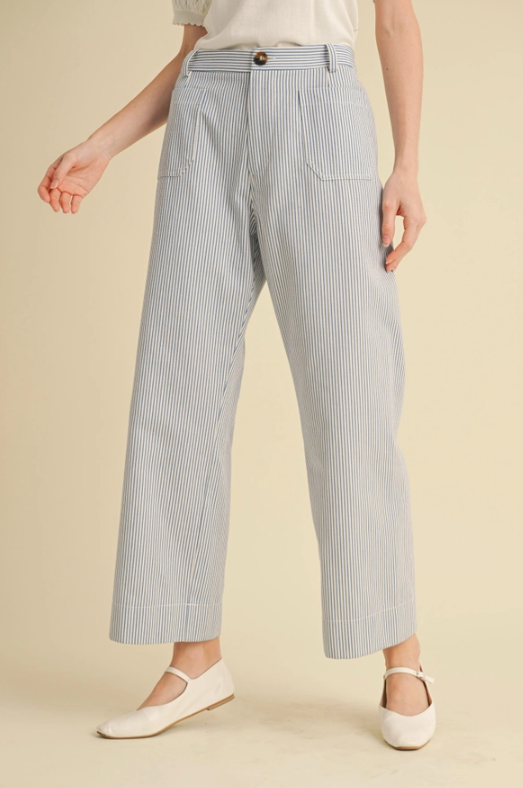 high waist wide leg pants | blue stripe