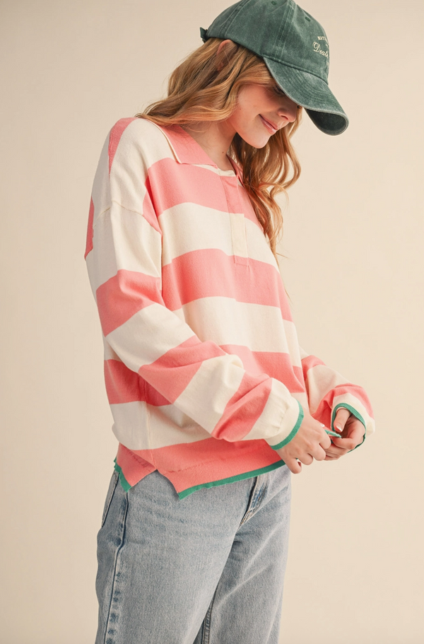 striped rugby sweater | cream + pink