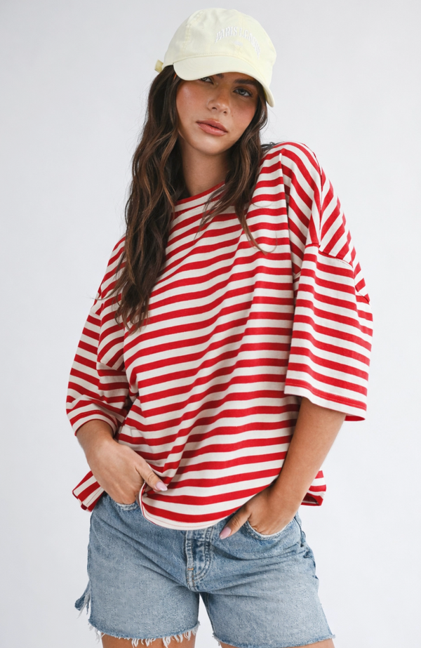 oversized boyfriend tee| red stripe