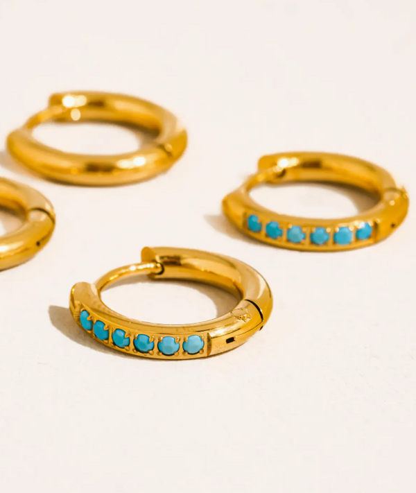 turquoise + gold huggies | gold filled earrings