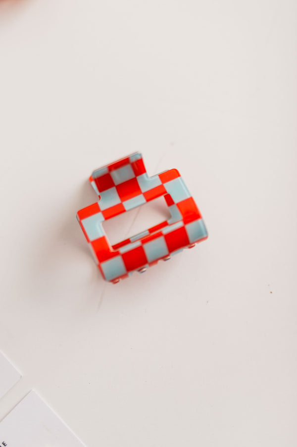 blue + red checkered | 2 inch claw clip