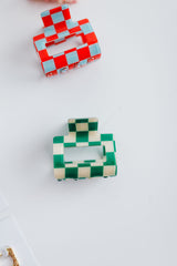 medium hair clip | green + white checkered