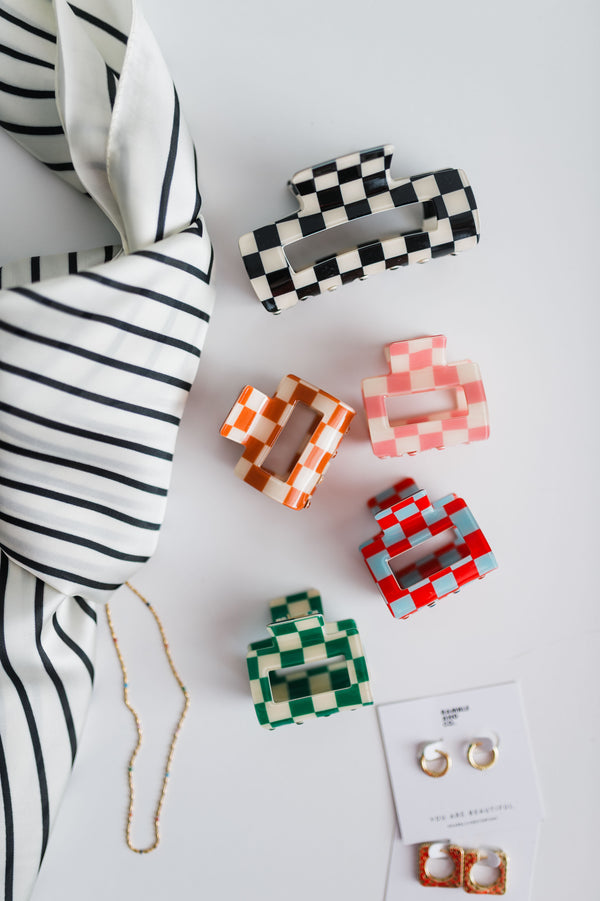 blue + red checkered | 2 inch claw clip