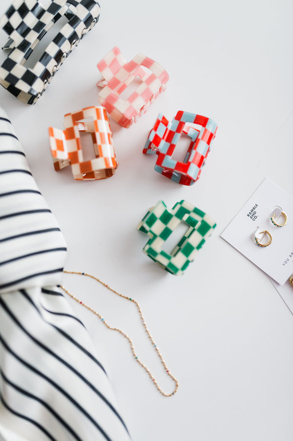 blue + red checkered | 2 inch claw clip