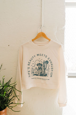 life's beauty meets exhaustion | crop raglan fleece sweatshirt cream