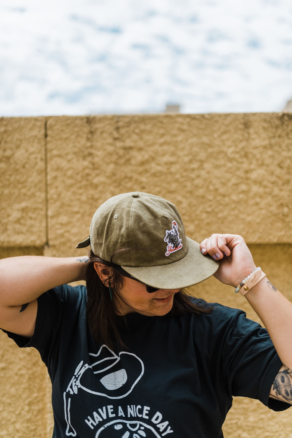 yeehaw skeleton + armadillo | washed olive cotton field trip hat