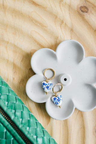 floral heart earrings | 18K gold + ceramic earrings