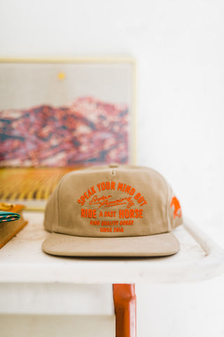 fast horse | tan + orange hat